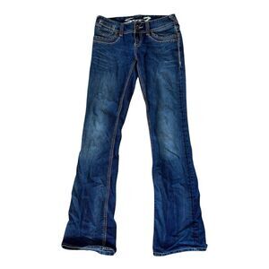 Seven7 Women's Low Rise Flare Jeans Size 25 Dark Blue Vintage Denim